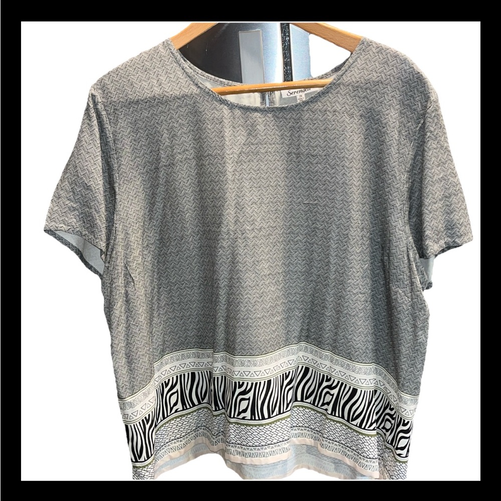 SERENGETI gray black Animal Geometric Short sleeve Round NECK Viscose Shirt 2XL